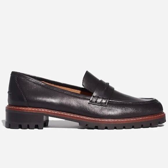 NEW Madewell The Corinne Leather Chunky Lug Sole Penny Loafer Black Minimal Luxe - Picture 2 of 13
